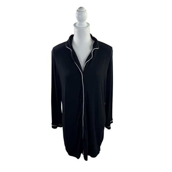 Nicole Miller Other - Nicole Miller Women's Pajama Top Black White Piping Ribbed Button Front Small